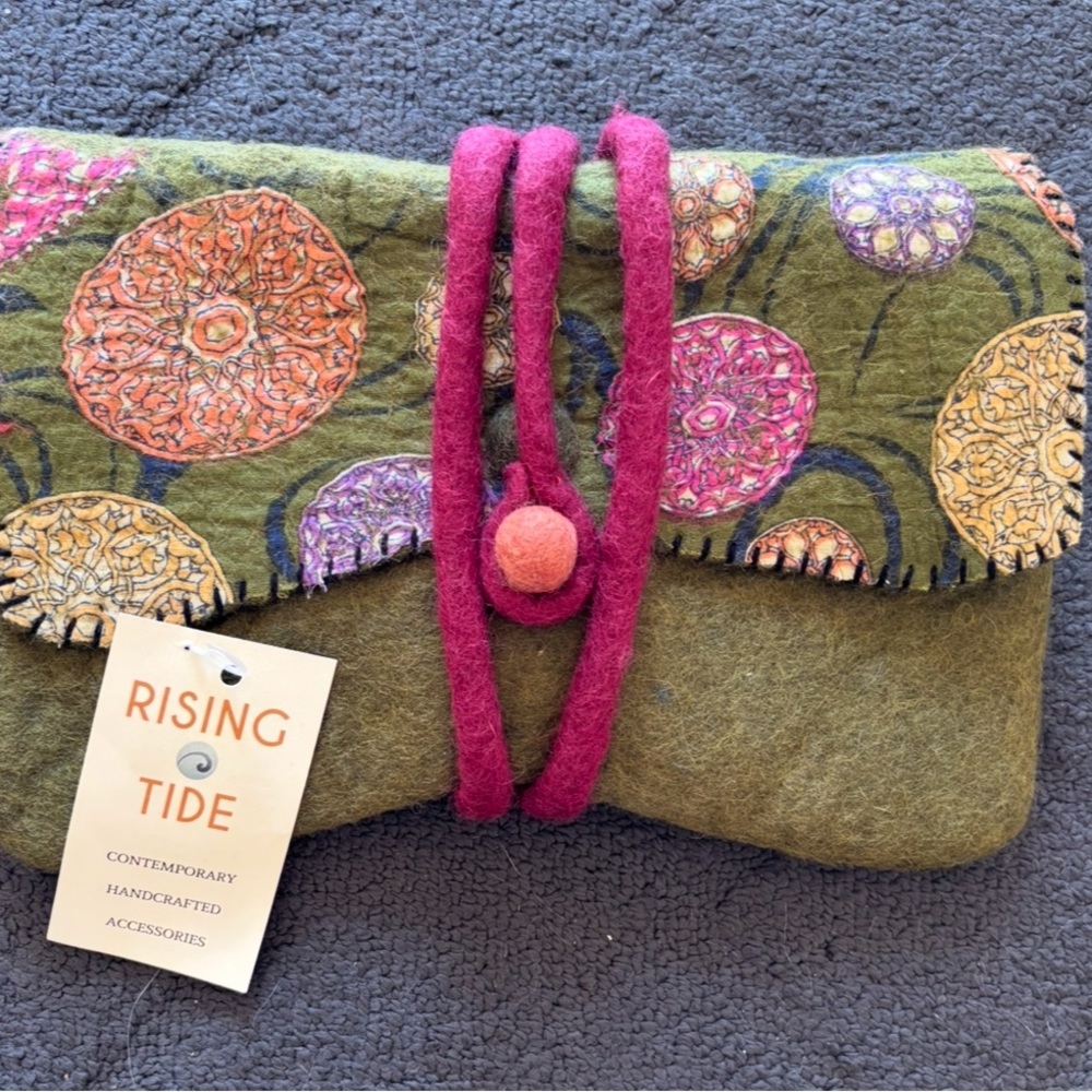 Rising Tide Olive and Magenta Handcrafted Clutch